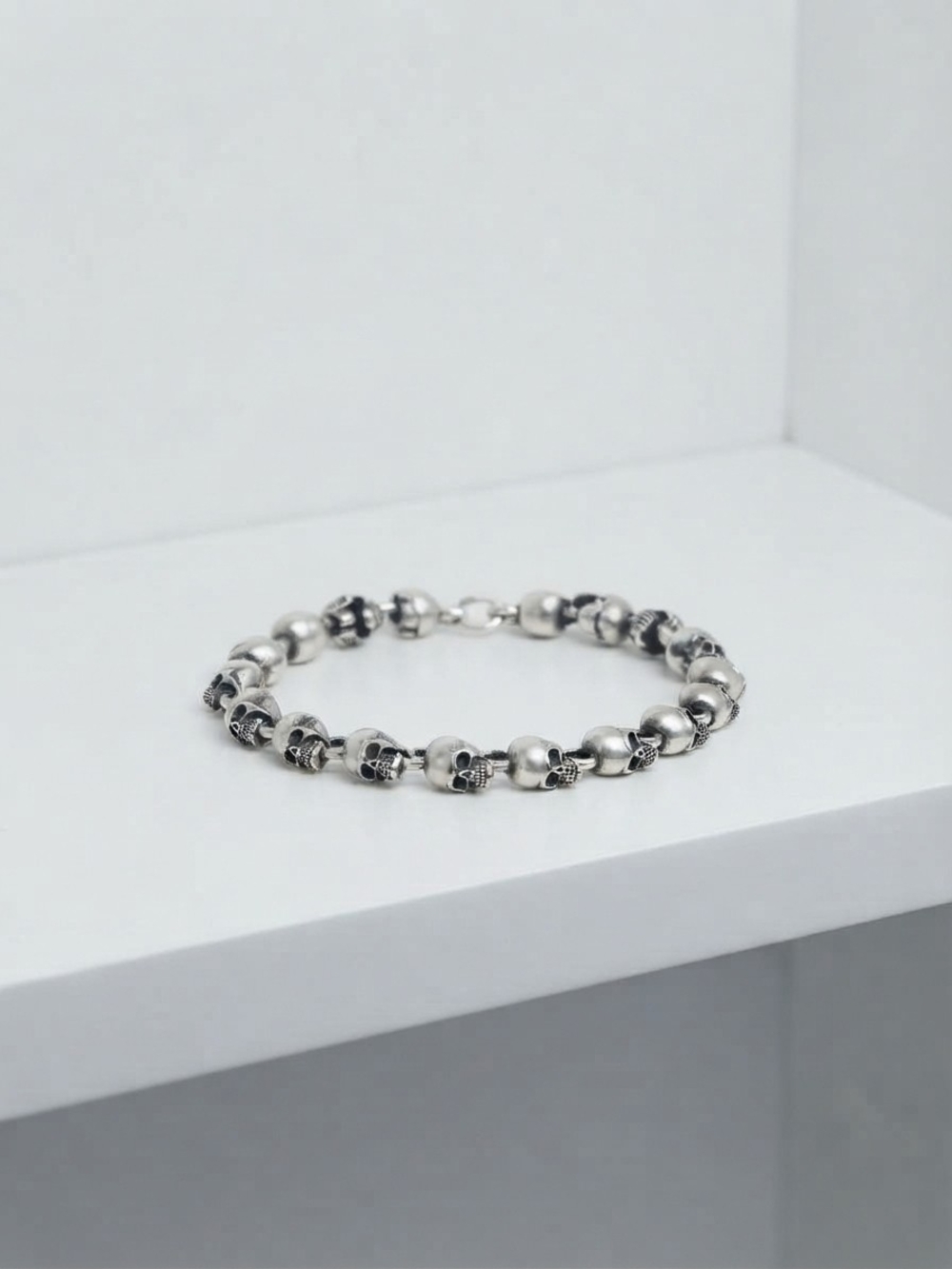 Gothic Skull Bead Linked Chain Extension Bracelet (0433)